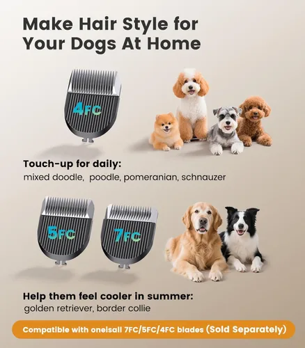 Miniatura 5 de Oneisall Cortapelos para perros para aseo de pelo grueso, afeitadoras para perros inalámbricas de bajo ruido, kit de aseo de 2 velocidades