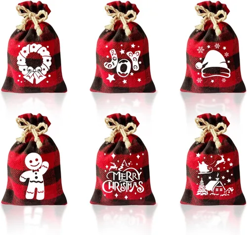 Miniatura 10 de CCINEE 36 bolsas de arpillera de Navidad, 4 x 6 pulgadas con cordón de arpillera de Navidad, bolsas de dulces de regalo con doble cordón de yute, 36