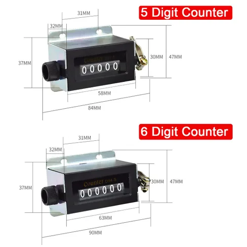 Miniatura 3 de Paquete de 2 contadores mecánicos, 0-99999 Manual de 5 dígitos y 0-999999 Kit de contador manual de 6 dígitos, contador de tracción reiniciable