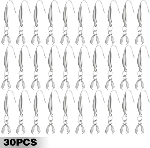 Miniatura 2 de Ganchos para aretes de acero inoxidable, 30 ganchos hipoalergénicos para aretes con hebilla de alambre para mujer, suministros de fabricación