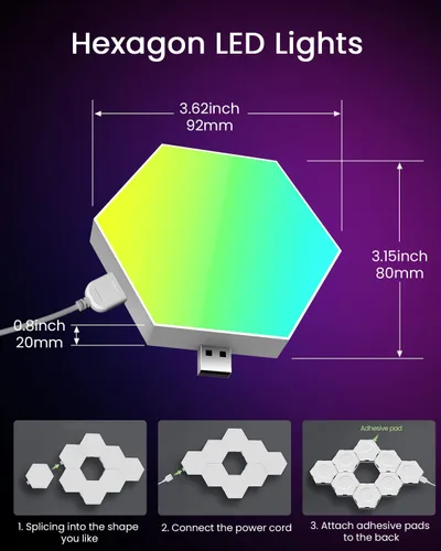 Miniatura 5 de NIUCOO Paneles de pared con luces LED hexagonales, luces RGB inteligentes para juegos con aplicación y sincronización de música, azulejos