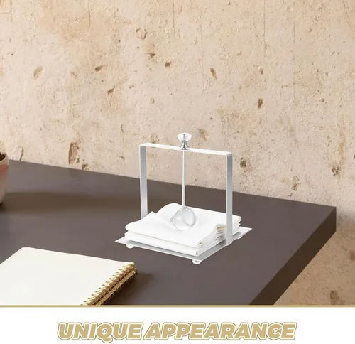 Miniatura 9 de Amosfun Farmhouse Flat Napkin Holder with Weighted Arm, Metal Paper Towel Stand for Kitchen and Dining Tabletop, Silver Square Tissue Organizer for