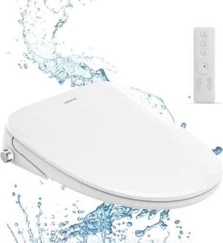 AQUATIZ Bidé de inodoro inteligente alargado, asiento de inodoro eléctrico con boquilla autolimpiante, agua tibia ajustable, desodorizador, secadora