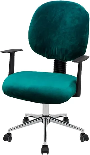 Miniatura 8 de ITFRO Funda negra para silla de oficina, de terciopelo, elástica, 2 piezas, funda para silla de escritorio de computadora, funda giratoria universal