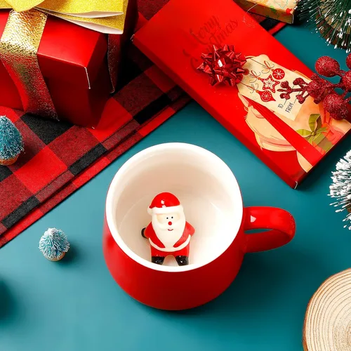 Miniatura 6 de Sliner Divertidas tazas de Navidad en 3D con animal en el interior, 13.5 onzas, hechas a mano, taza de café de cerámica, bonita figura de dibujos