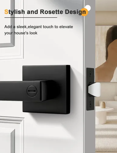 Miniatura 9 de Gobrico 1 paquete de manijas cuadradas de privacidad para puerta en acabado negro mate, manijas interiores sin llave, reversibles para puertas