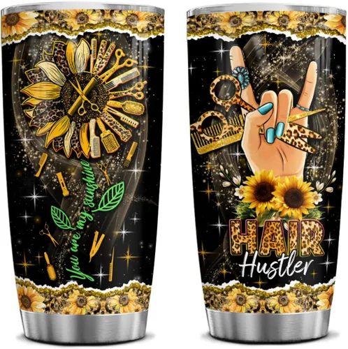 Hair Hustler - Vaso de acero inoxidable de 20 onzas con texto en inglés "You Are My Sunshine", regalos de girasol para estilistas, regalos de