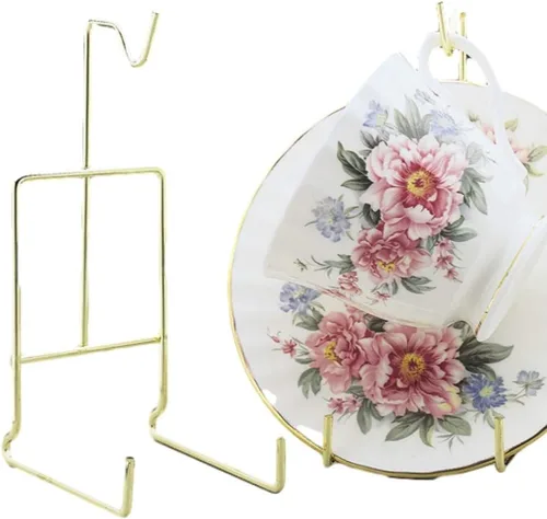 Miniatura 4 de BANBERRY DESIGNS Soportes dorados para tazas de té y platillos – Juego de 4 soportes para tazas de té de latón liso – Juego de tazas decorativas