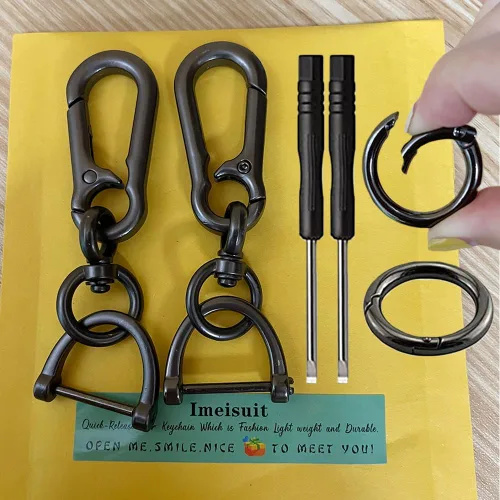 Miniatura 7 de 2 juegos de llavero para coche, clip para llave de coche, llavero con forma de herradura de liberación rápida con anillo en D y mosquetón redondo