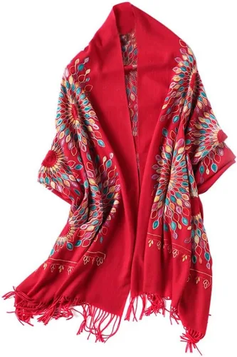 Miniatura 8 de Urban CoCo Chal Bordado con Borlas de Tamaño Grande para Mujer, Bufanda de Mujer