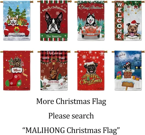 Miniatura 7 de Bandera de jardín de Navidad de 12.5 x 18 pulgadas, anillo de bola de Navidad para perro chihuahua, campana, corona, bandera de búfalo rojo, a