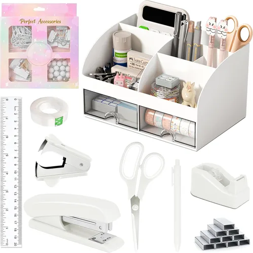 Miniatura 9 de COMFYROOM Accesorios de escritorio rosa con soporte para bolígrafos, organizadores de escritorio y accesorios de oficina rosa para mujeres