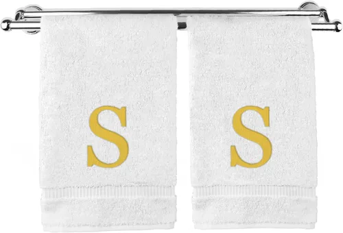 Miniatura 165 de Toalla de mano monogramada, regalo personalizado, juego de 2 - Toalla bordada con letra de bloque dorada - Extra absorbente 100% algodón turco