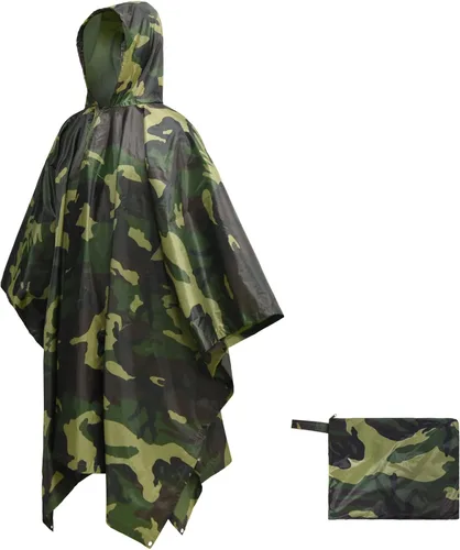 Miniatura 13 de LOOGU Poncho de lluvia impermeable con capucha, abrigo de lluvia multiusos de camuflaje para caza, camping, senderismo