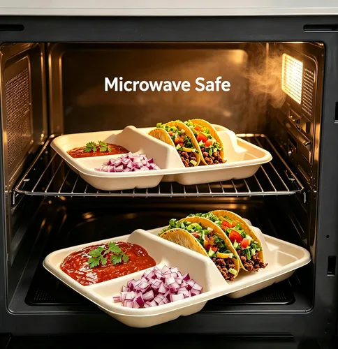 Miniatura 4 de Platos desechables para tacos para 2 tacos y 2 lados, paquete de 25 Platos de papel premium con divisores, soporte para tacos de fiesta, soporte