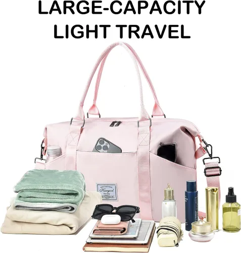 Miniatura 16 de Bolsa de gimnasio con bolsillo húmedo, bolsa de viaje plegable para mujer, bolsa de viaje impermeable para viajes, gimnasio, yoga