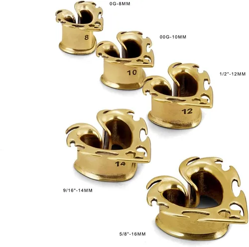 Miniatura 6 de ERKUOO 2 túneles ocultistas góticos barrocos de oreja de 2G a 1 pulgada de corazón, llama, media luna, espiral, dilatadores, joyería de piercing