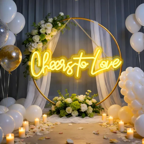 Miniatura 4 de Letrero de neón grande con texto en inglés "Cheers to Love", letrero de neón con interruptor de atenuación, letrero LED reutilizable para telón