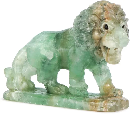 Estatua de león de jade afgano de 2.7 pulgadas, figura de león de cristal, piedra preciosa tallada, piedra curativa, Feng Shui, coleccionable para