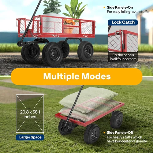 Miniatura 7 de VIVOHOME - Carrito de jardín plegable de malla de acero, capacidad de 1100 libras, altamente resistente, con lados extraíbles y ruedas de 10