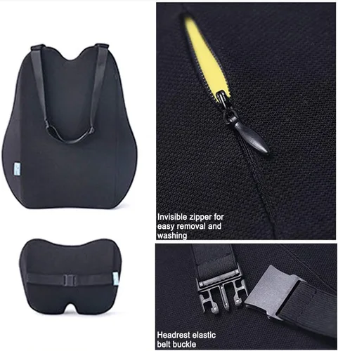 Miniatura 4 de Kit de cojín lumbar para automóvil, cojín de espalda y reposacabezas para el cuello, espuma viscoelástica con alivio del dolor de espalda