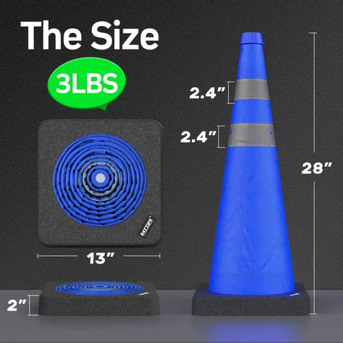 Miniatura 8 de BATTIFE [1 Paquete] Conos azules plegables de seguridad de tráfico de 28 pulgadas con base negra pesada, conos emergentes multiusos con collar