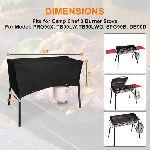 Miniatura 4 de Grisun Cubierta de patio para estufas Camp Chef de 3 quemadores, impermeable, antidecoloración, funda de estufa de 3 quemadores para PRO90, PRO90X