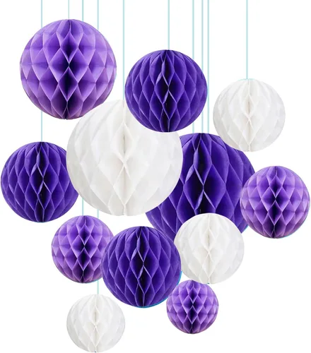 Miniatura 12 de ZOOYOO 12 piezas 15 cm 25 cm bolas de panal decorativas de papel de seda con pompones colgantes para cumpleaños, baby shower, boda, compromiso, Azul