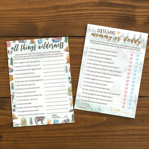 Miniatura 2 de DISTINCTIVS Little Adventurer - Juego de Baby Shower - ¿Qué hay en tu teléfono y palabras Scramble? 20 tarjetas de doble cara - Juegos de baby