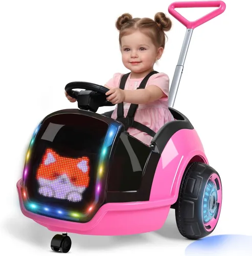 Miniatura 11 de ANPABO Auto eléctrico 3 en 1, juguete de paseo para niños de 12 V con control remoto, giro de 360°, cinturón de seguridad de 5 puntos, luz LED Azul
