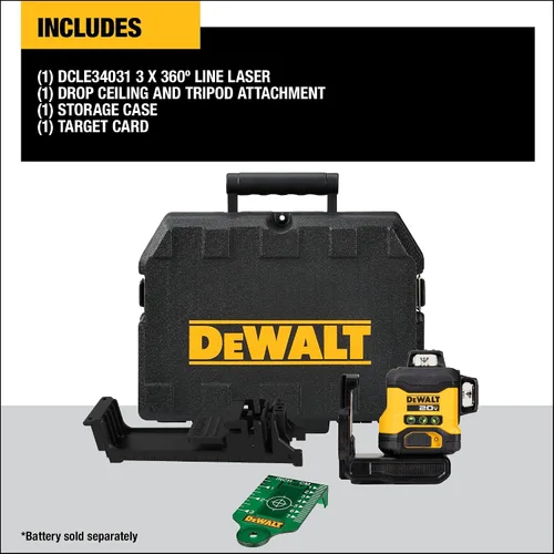 Miniatura 2 de DEWALT Nivel láser máximo de 20 V, láser de línea cruzada, 3X360, verde, solo herramienta (DCLE34031B)
