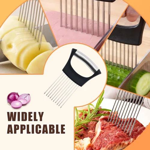 Miniatura 6 de Soporte para rebanar cebollas, nuevo soporte de rebanador de cebolla de acero inoxidable 2025, rebanador de limón, cortador de verduras para carne