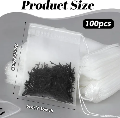 Miniatura 2 de 100 bolsas de filtro de té vacías desechables de malla con cordón para té suelto, café, bolsita de especias, cocina de baño, 2.36 x 2.75 pulgadas