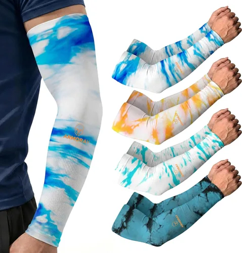 ARMORAY Mangas de brazo para hombres y mujeres, protección solar UV, cubierta de tatuajes, manga deportiva para golf, correr, fútbol Colección Tie