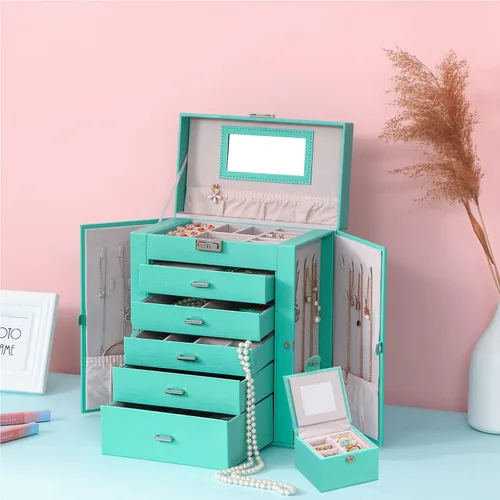 Miniatura 2 de ANWBROAD Joyero grande de 6 niveles, organizador de joyas, caja de almacenamiento con espejo de cerradura, caja de joyería para niñas, para aretes