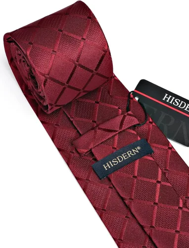 Miniatura 200 de HISDERN Conjunto de corbata a cuadros a cuadros pañuelo tejido clásico formal para hombre corbata y bolsillo cuadrado