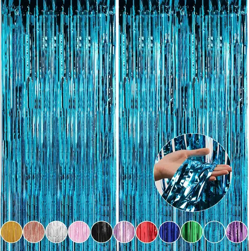 Miniatura 29 de Crosize Paquete de 2 Cortinas de Fondo de Flecos de Papel Metálico Negro de 3.3 x 9.9 pies, Cortinas de Fondo de Serpentinas, Decoraciones de Fiesta