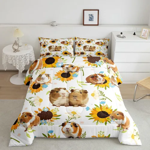 Miniatura 22 de Castle Fairy Juego de edredón con diseño de gato lindo para niños, tamaño twin, juego de ropa de cama con hojas de flores, luna, noche y cielo