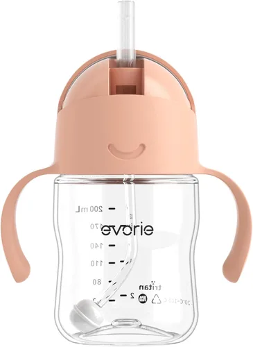 Miniatura 30 de Evorie Tritan - Vaso para beber con popote con peso con asas para bebés y niños pequeños, botella de agua a prueba de derrames con popote para 6