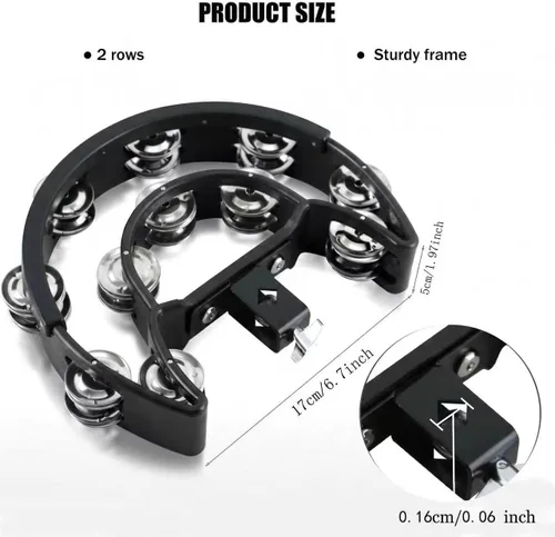 Miniatura 2 de MOONBACK Tambourine and 6 Inch Cowbell Kit, Drum Set Tambourine with Mounting Eye Bolt, Black
