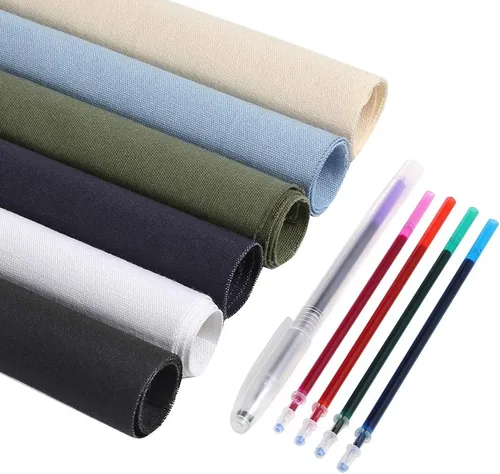 Caydo 6 piezas de tela para bordado, incluye 6 colores de tela de bordado, 5 colores solubles en agua para proyectos de bordado y decoración de