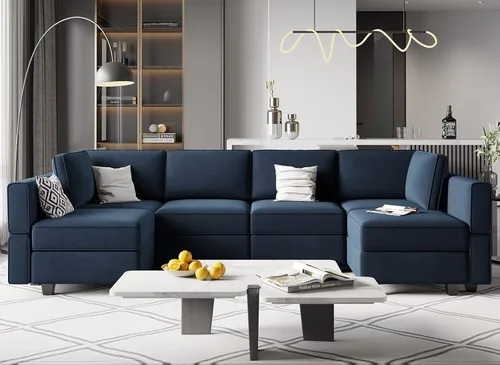 Miniatura 21 de Belffin Sofá modular en forma de U con tumbonas reversibles, de terciopelo, con asiento de almacenamiento, color negro
