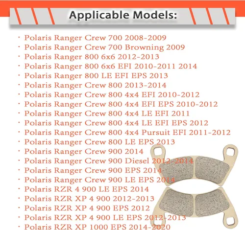 Miniatura 3 de Pastillas de freno delanteras y traseras para Polaris RZR XP 1000 EPS 2014-2022, RZR 1000 XP 4 Except Premium Edition 2014-2021, Ranger 570 700 800