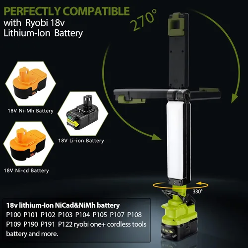 Miniatura 2 de Taingwei Luz de trabajo LED de 2400LM con clip para batería Ryobi de 18 V, luz de inundación de 30 W para reparación de automóviles, camping