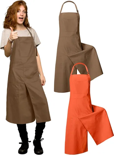 Miniatura 10 de 2 delantales de cerámica ajustables con pierna dividida, delantal de cerámica con 3 bolsillos, para mujeres y hombres, rueda de cerámica para beige