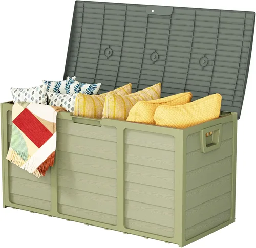 Miniatura 9 de SUNCROWN Caja de almacenamiento para cubierta de 75 galones, contenedor de almacenamiento al aire libre de resina con asas para patio, jardín, Negro