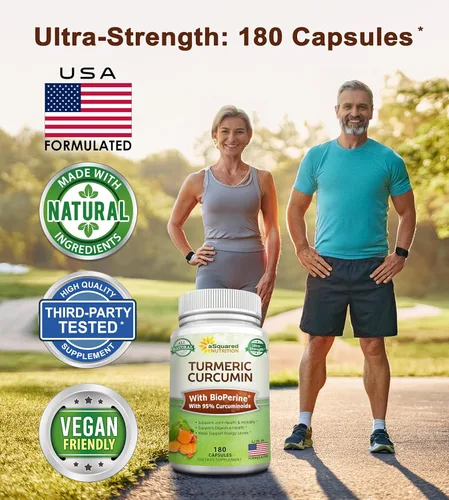 Miniatura 2 de aSquared Nutrition Curcumina de cúrcuma de 1600 mg con extracto de pimienta negra BioPerine - 180 cápsulas con 95% curcuminoides, suplementos