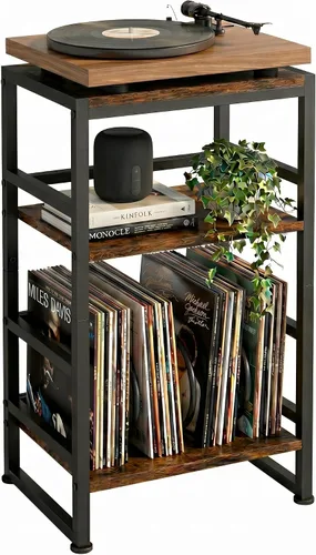 Miniatura 17 de Soporte para tocadiscos, mesa para tocadiscos de 3 niveles con almacenamiento de vinilo en forma de U hasta 120 álbumes, mesa auxiliar de 28 Cherry