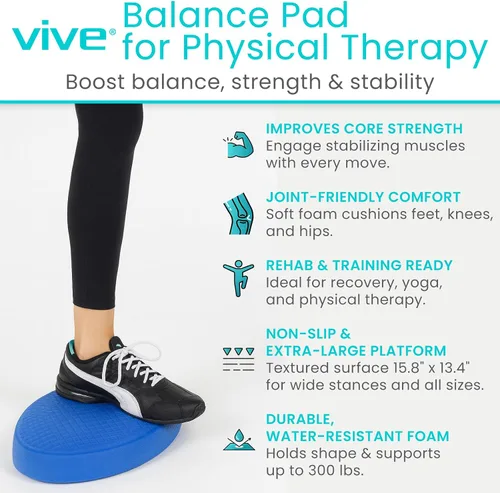 Miniatura 2 de Vive Almohadilla de equilibrio ovalada, cojín tambaleante para equipos de terapia física y rehabilitación, espuma suave para entrenamiento, yoga