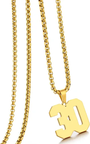 Miniatura 56 de Collar de Número Dorado para Hombre, Cadena de Acero Inoxidable con Colgante de Número para Atletas, Joyería Deportiva Personalizada para Niños